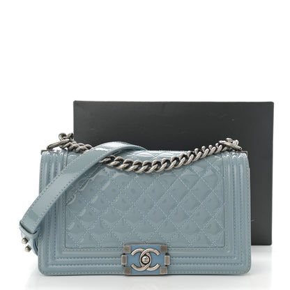 Chanel Patent Calfskin Medium Plexiglass Boy Flap Light Blue 16 of 16