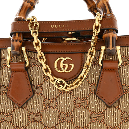 Gucci New Canvas Charisma Calfskin Crystal GG Monogram Mini Diana Tote Bag Camel Ebony 7 of 10