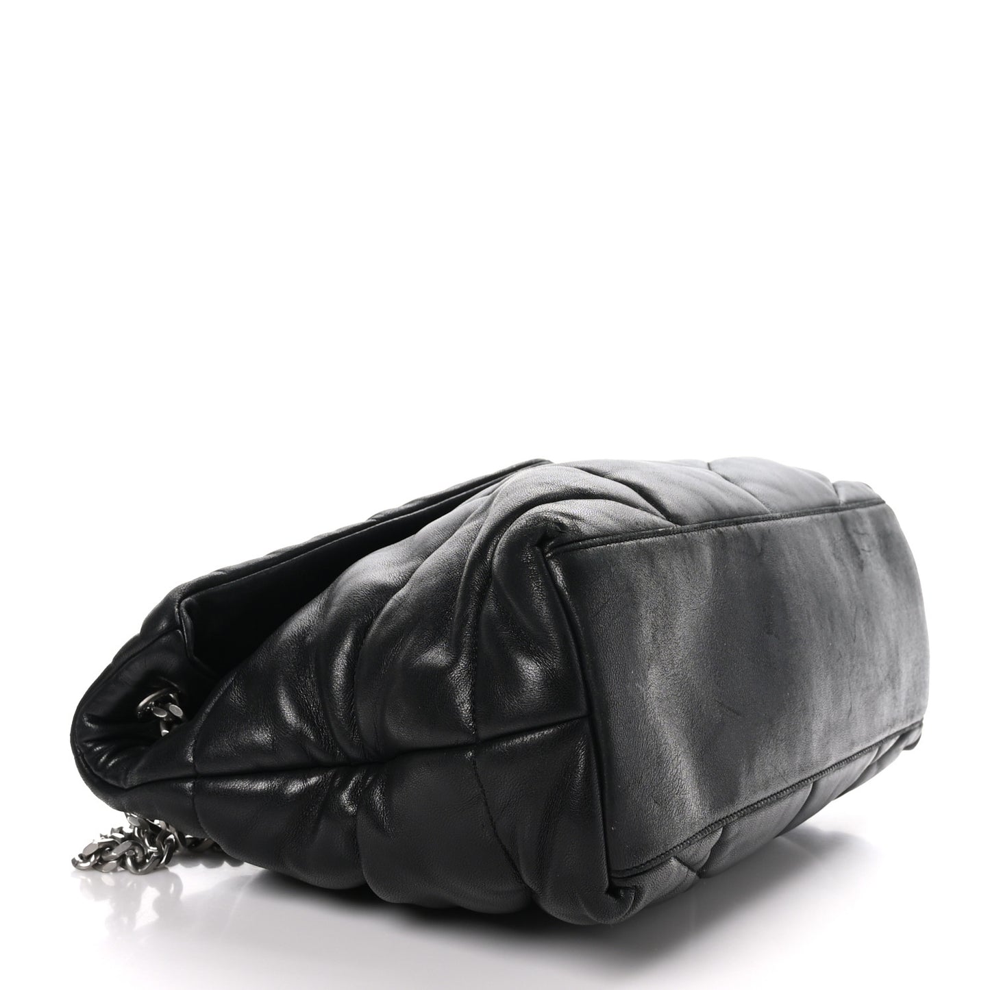 Lambskin Quilted Medium Loulou Puffer Monogram Chain Satchel Black
