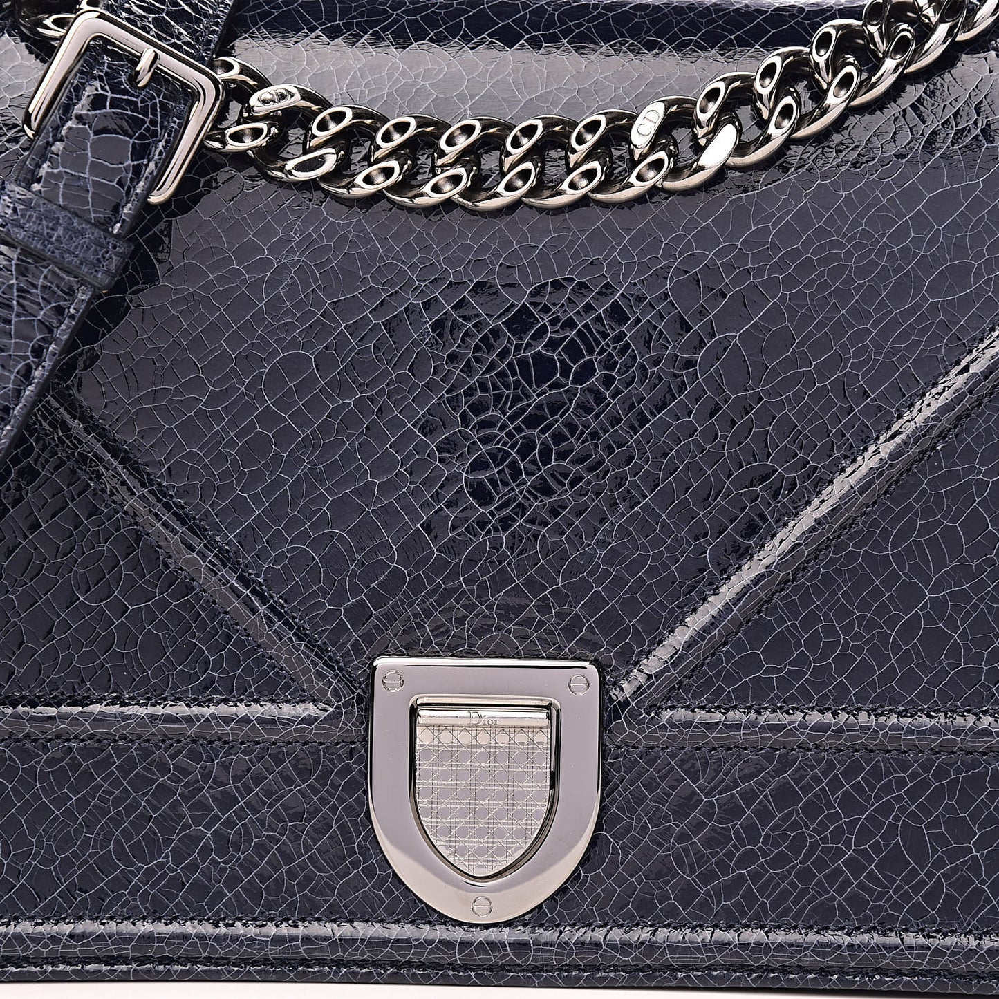 Crackled Deerskin Medium Diorama Flap Bag Navy