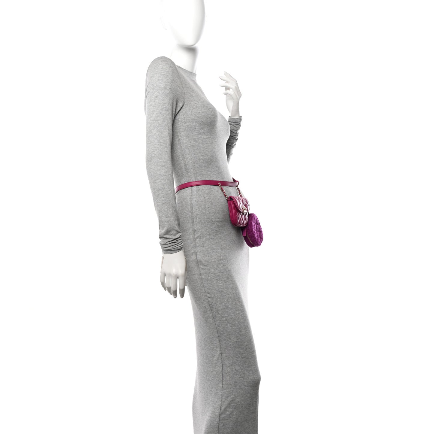 Tweed Lambskin Quilted Waist Bag With Coin Purse Fuchsia