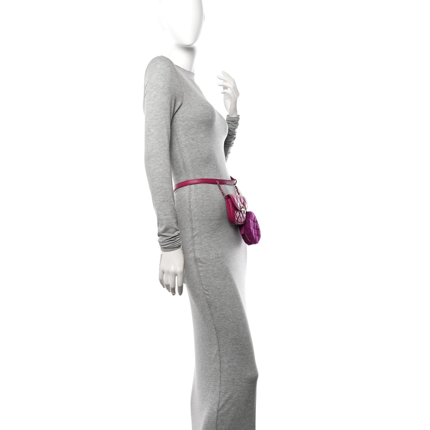 Chanel Tweed Lambskin Quilted Waist Bag With Coin Purse Fuchsia 2 of 15