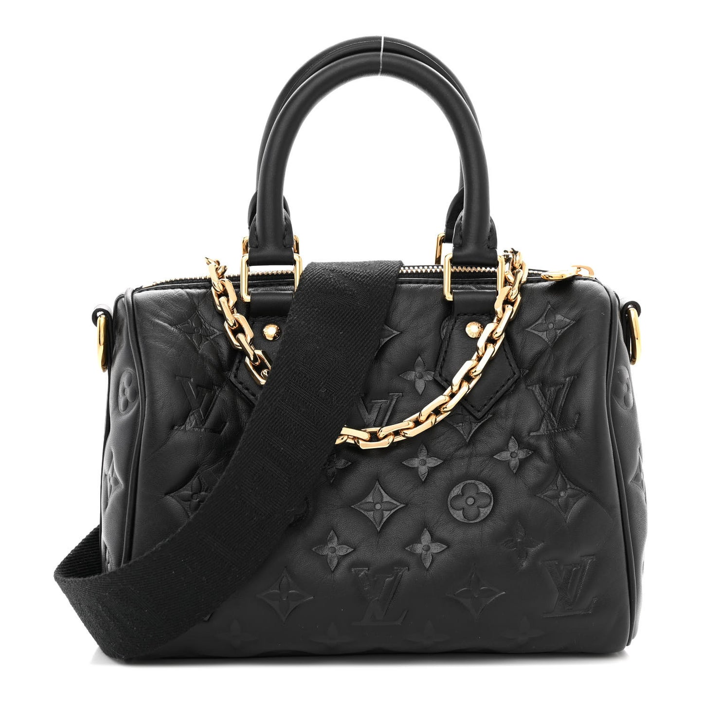 Lambskin Embossed Monogram Speedy 22 Bandouliere Black