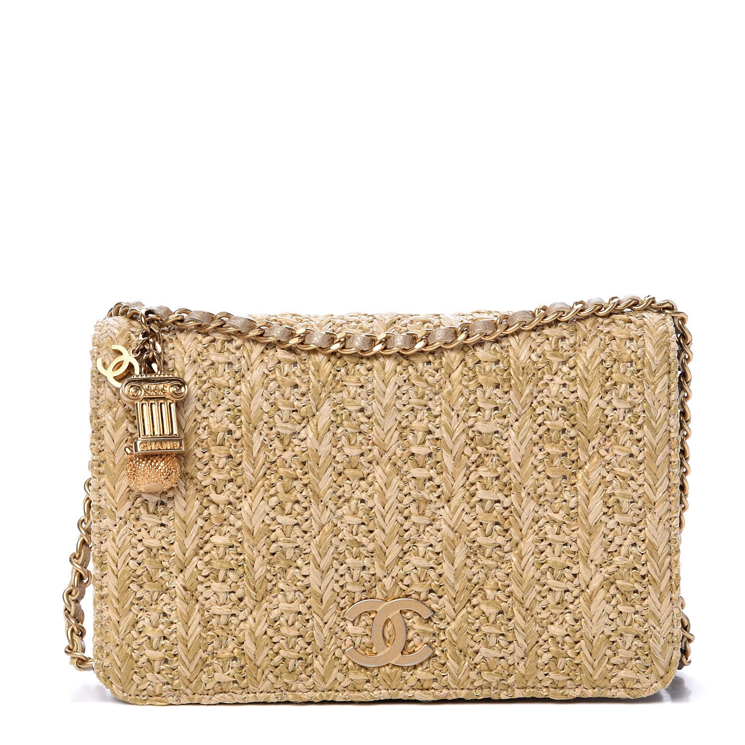 Chanel Woven Straw Braided Ancient Greek Wallet On Chain WOC Beige 1 of 11