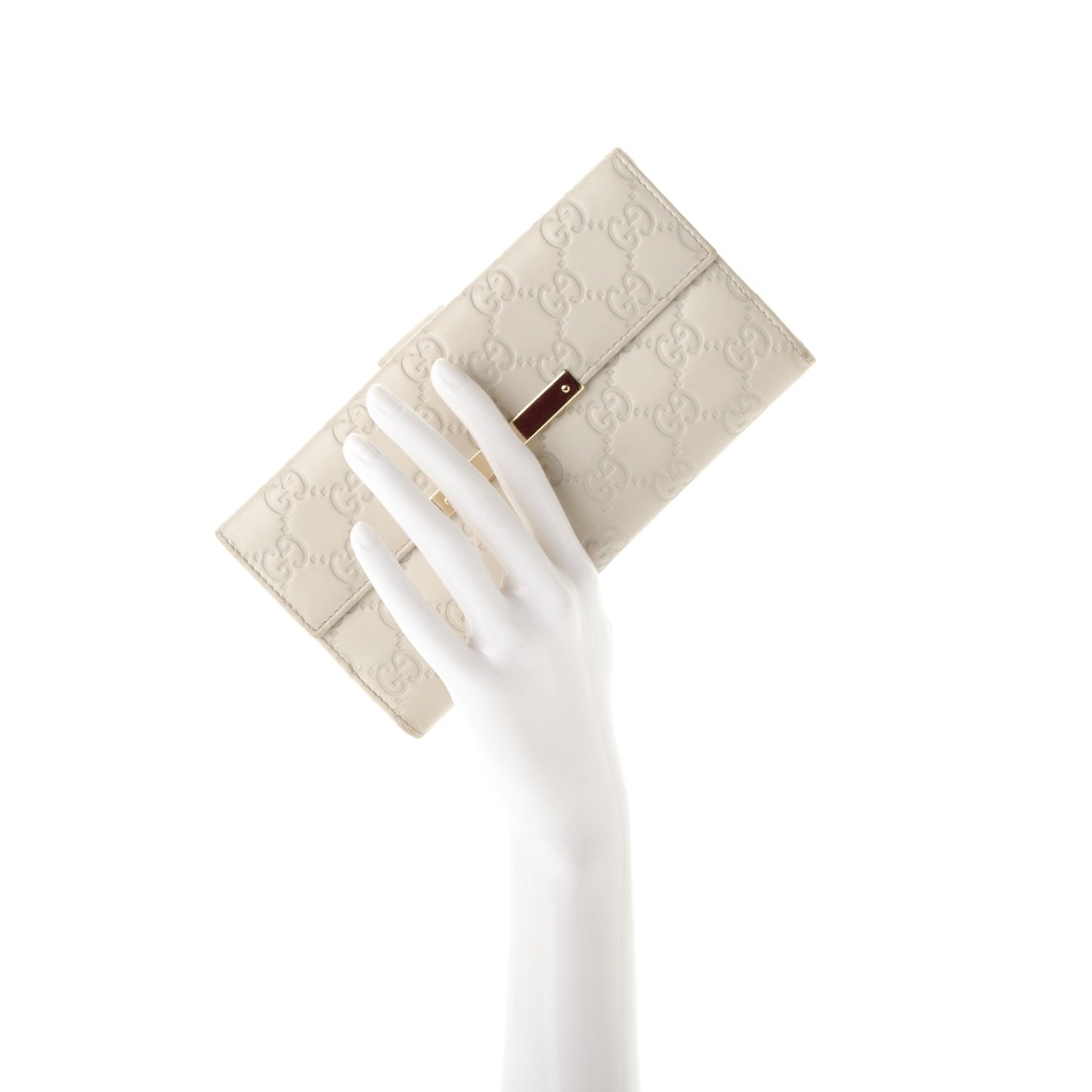 Guccissima Margaux Calfskin Metal Bar Continental Flap Wallet Mystic White