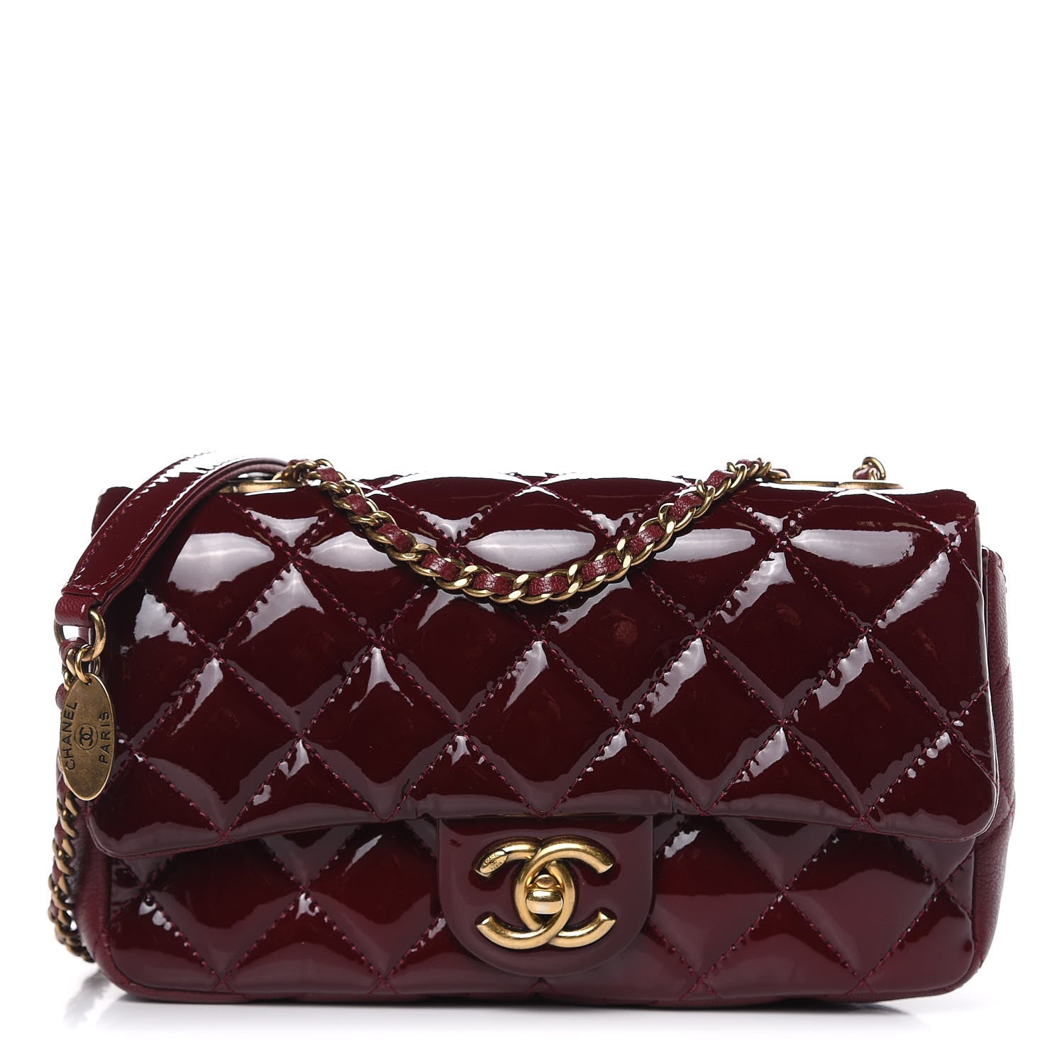 Chanel Patent Goatskin Quilted Medium CC Eyelet Flap Burgundy 1 of 12