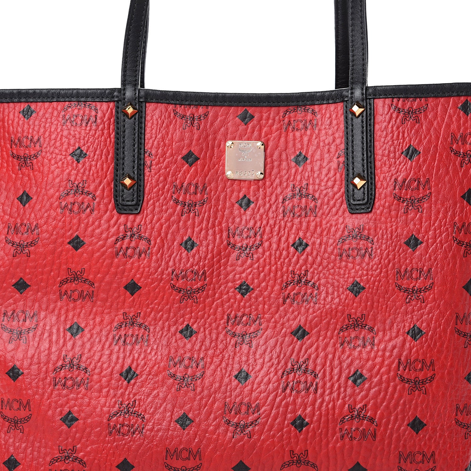 MCM Visetos Medium Project Reversible Shopper Tote Ruby Red Black 10 of 15