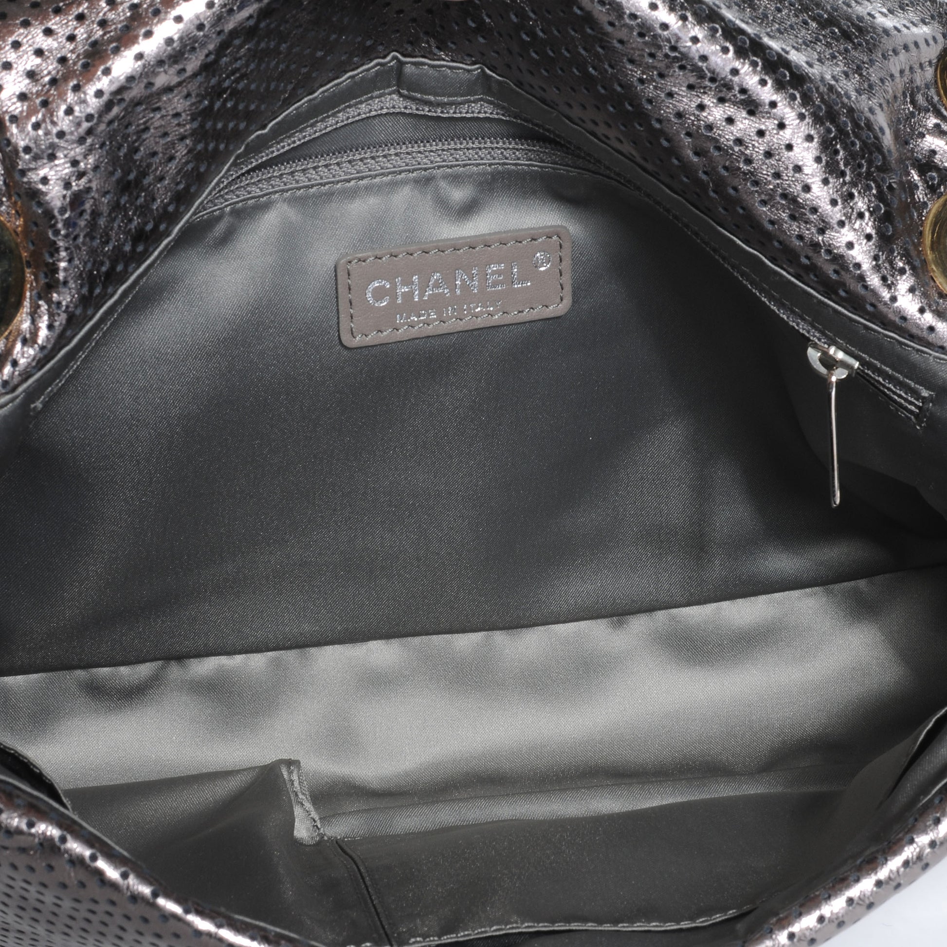 Chanel Metallic Crackled Calfskin Perforated Drill Flap Silver 5 of 7