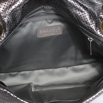 Chanel Metallic Crackled Calfskin Perforated Drill Flap Silver 5 of 7