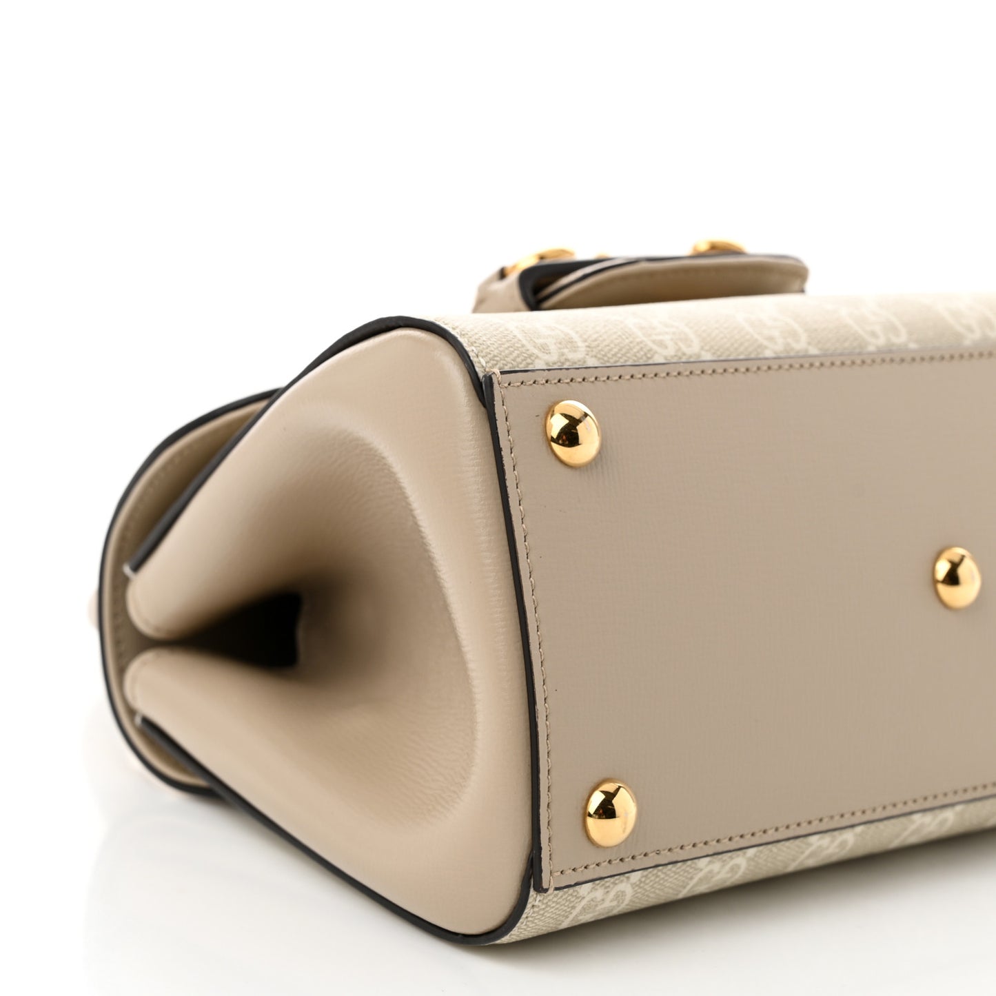 GG Supreme Monogram Azalea Calfskin Mini Horsebit 1955 Top Handle Flap Bag Beige Mystic White Oatmeal