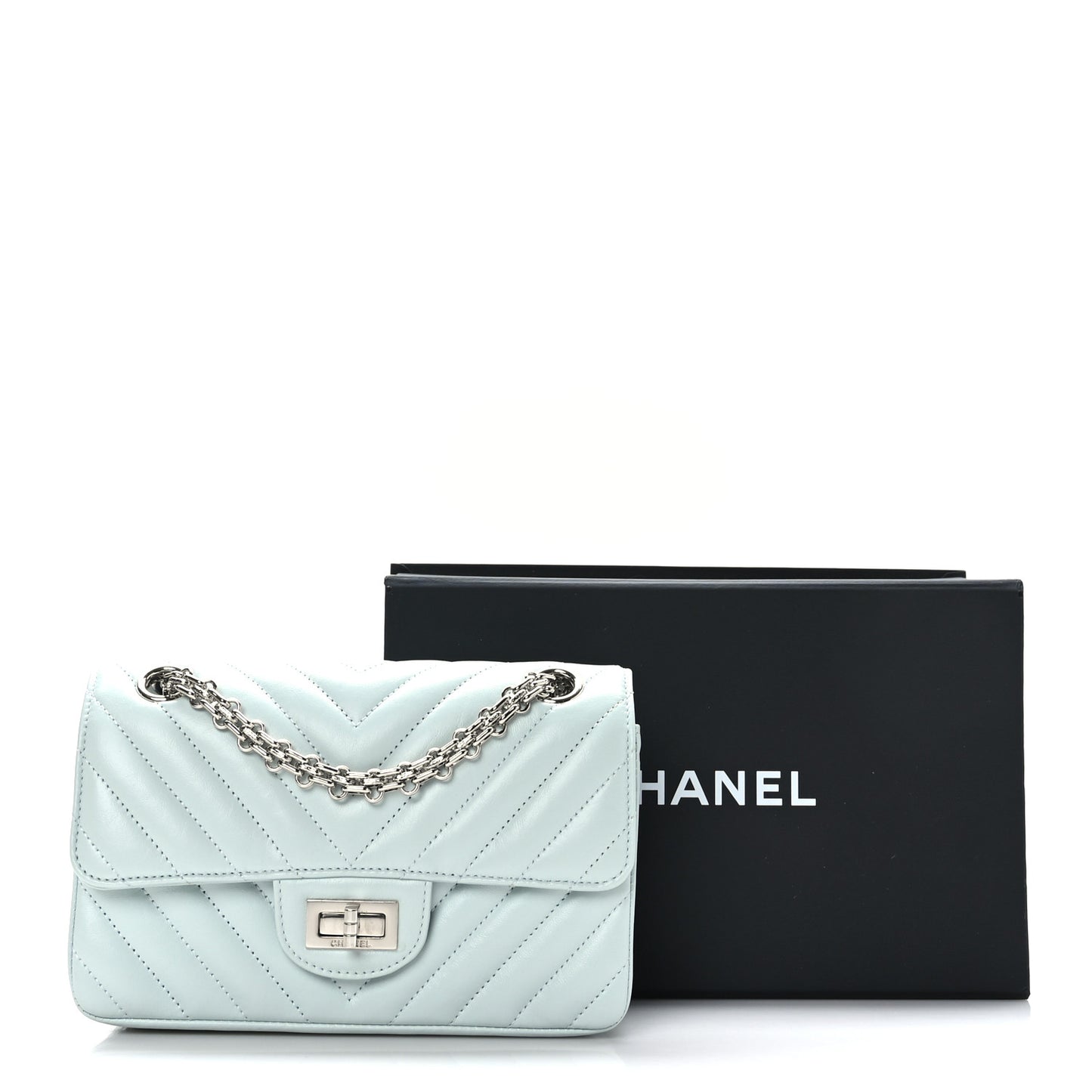 Aged Calfskin Chevron Quilted 2.55 Reissue Mini Flap Light Blue
