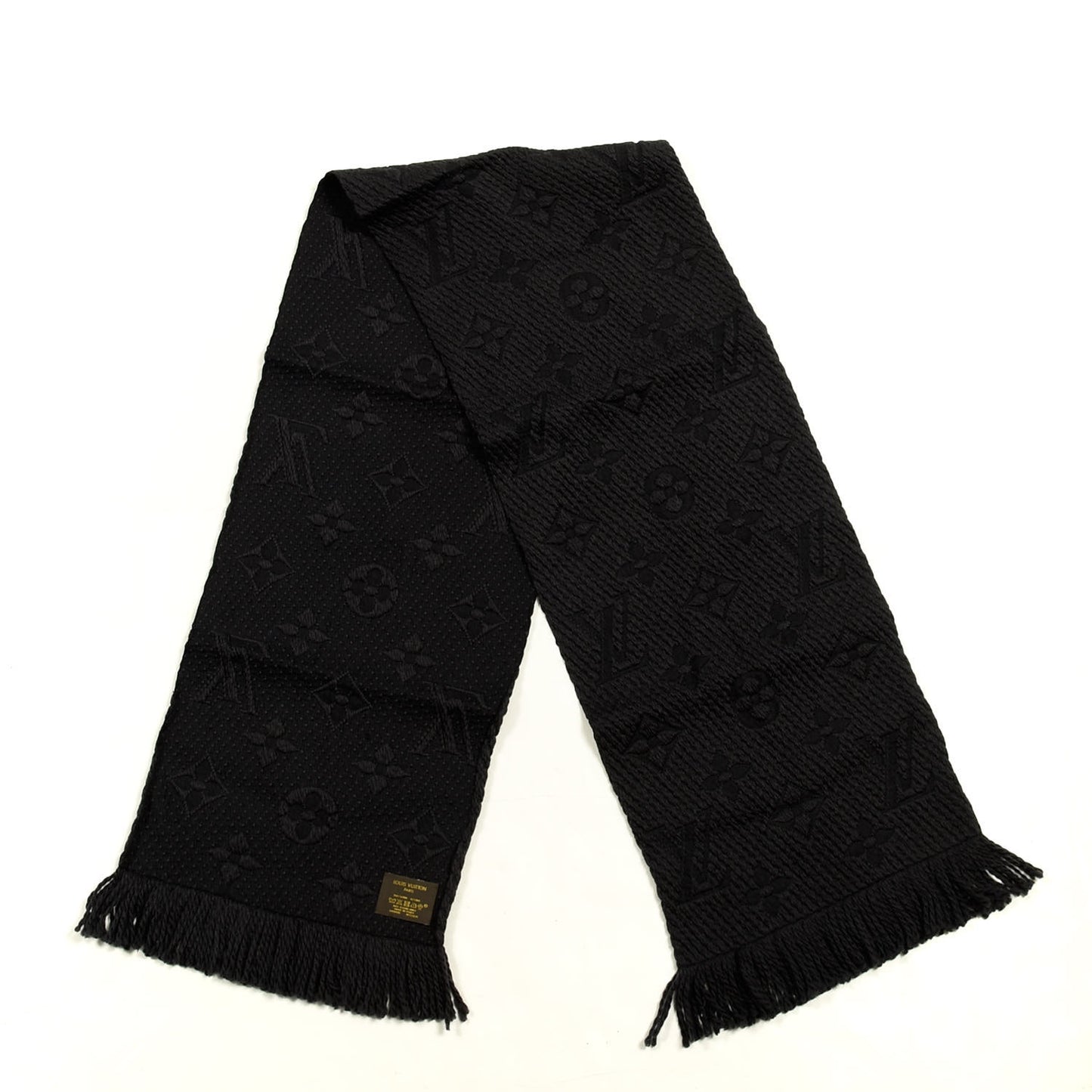 Wool Silk Logomania Scarf Black