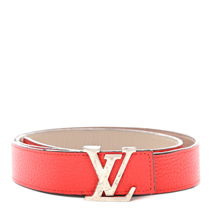 Louis Vuitton Taurillon Calfskin 30mm LV Initiales Belt 80 32 Galet Corail 1 of 11