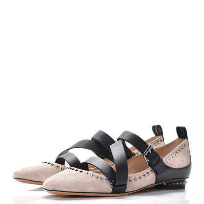 Valentino Garavani Suede Soul Rockstud Strappy Ballerina Flats 38.5 Poudre Black 3 of 11