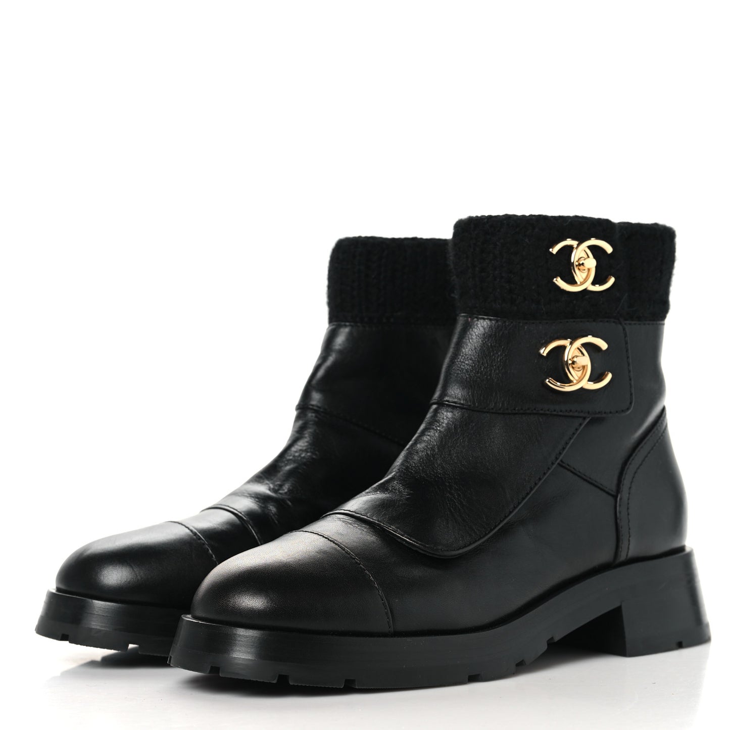 Calfskin Knit CC Short Boots 41 Black