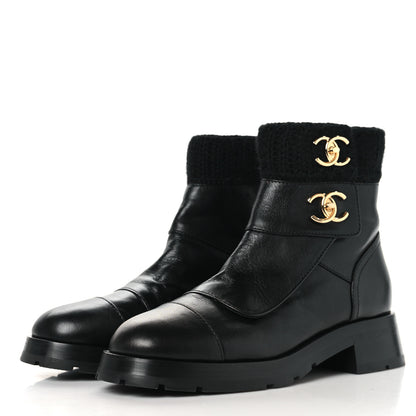 Chanel Calfskin Knit CC Short Boots 41 Black 4 of 10