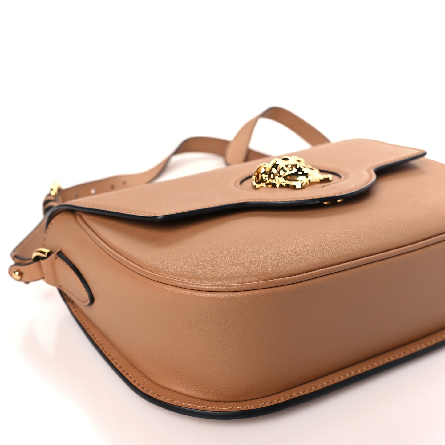 Grained Calfskin La Medusa Chain Clutch Bag Brown