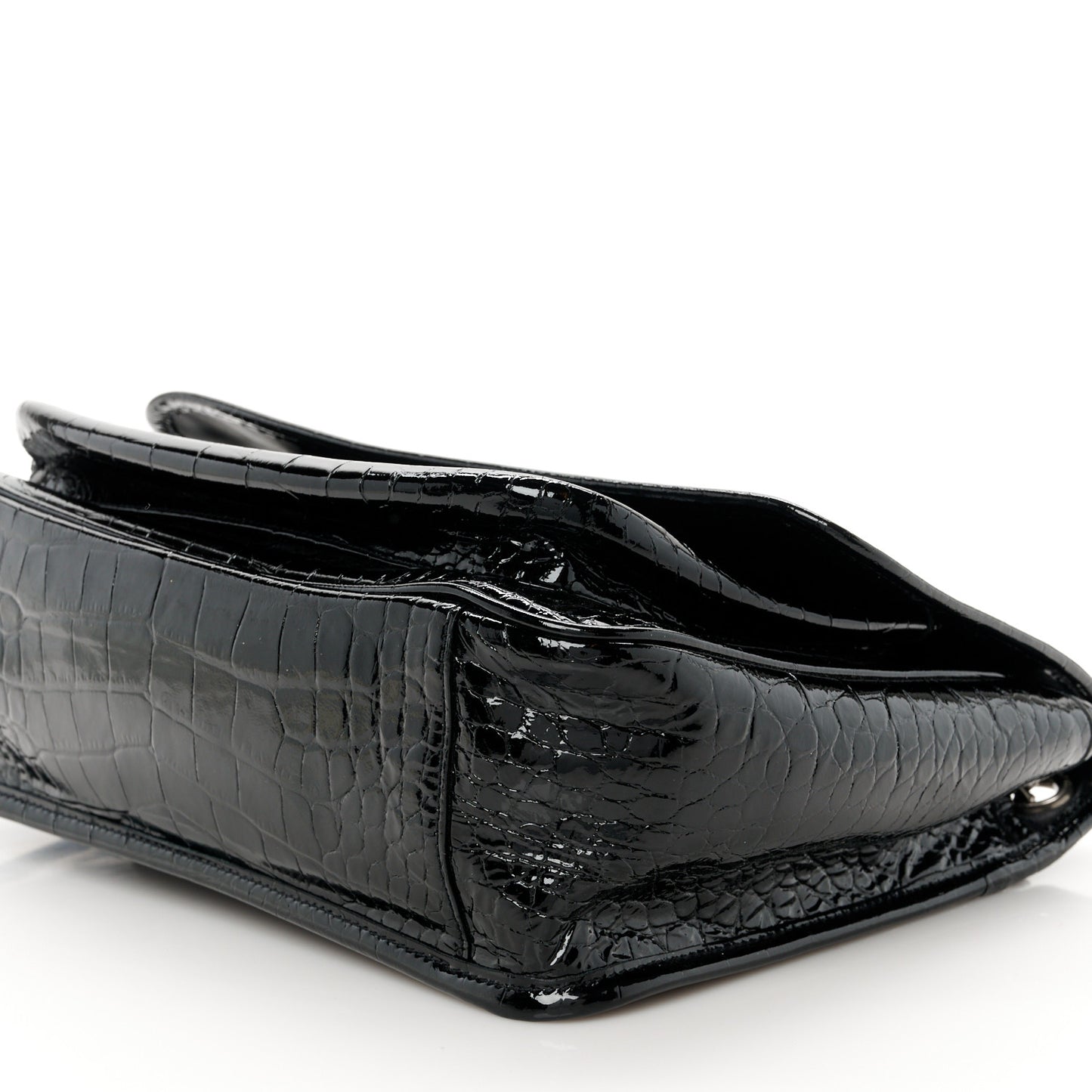 Patent Crocodile Embossed Lambskin Monogram Medium Niki Chain Satchel Black