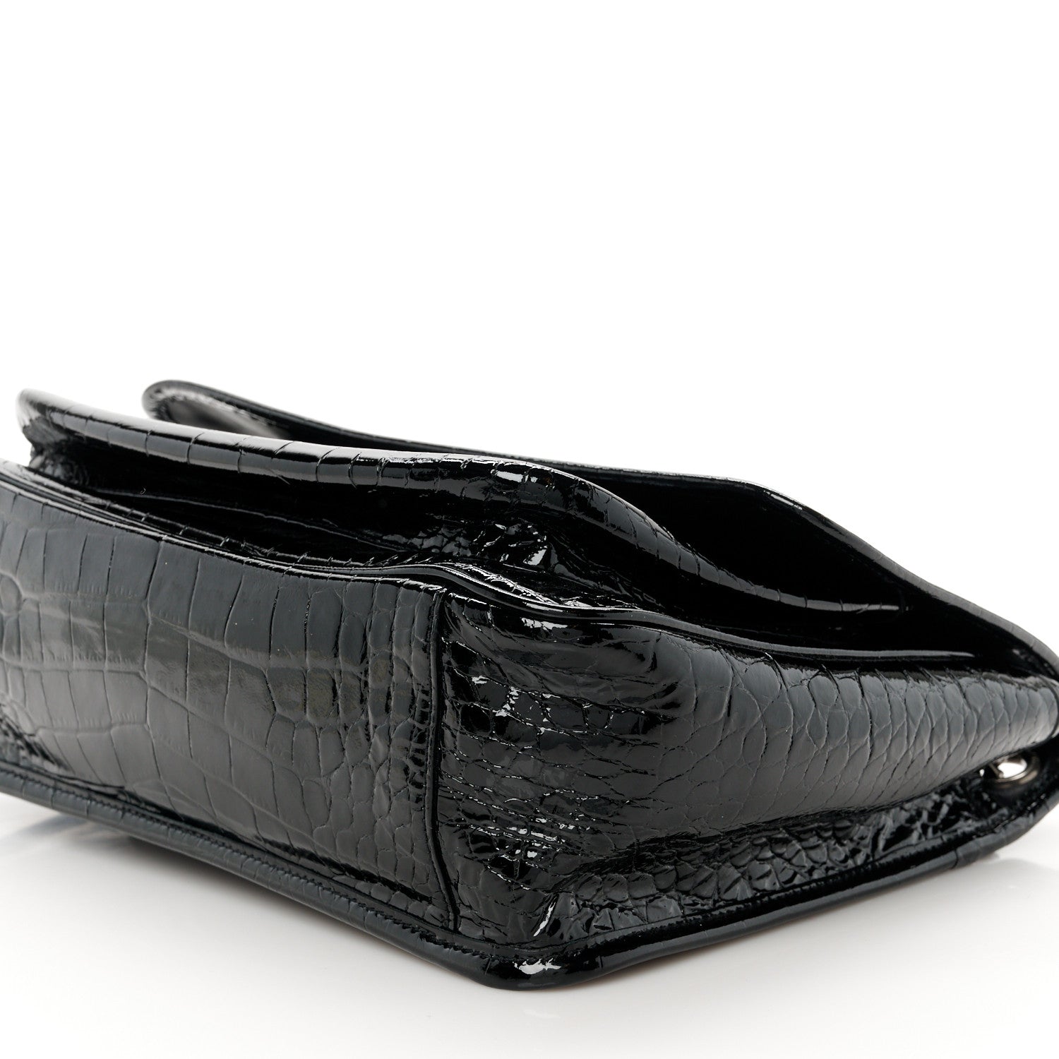 Saint Laurent Patent Crocodile Embossed Lambskin Monogram Medium Niki Chain Satchel Black 10 of 10