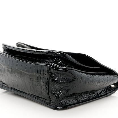 Saint Laurent Patent Crocodile Embossed Lambskin Monogram Medium Niki Chain Satchel Black 10 of 10