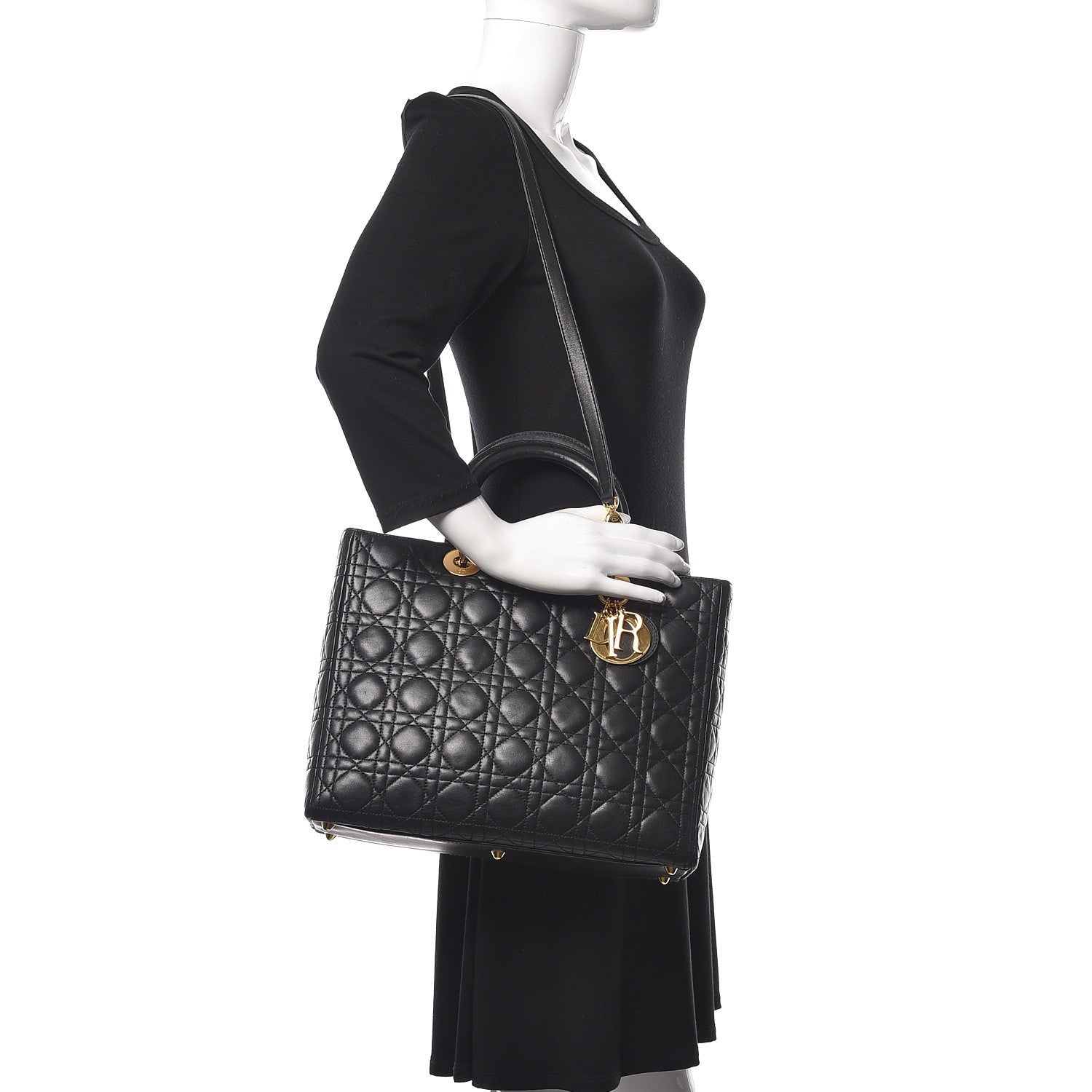 Christian Dior Lambskin Cannage Large Lady Dior Black 2 of 13