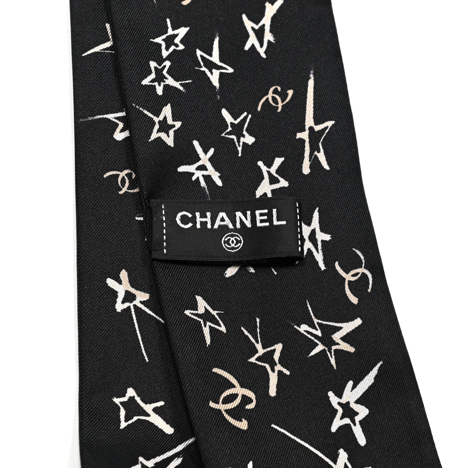Chanel Silk Stars CC Slim Bandeau Scarf Black Ecru Light Pink 3 of 4