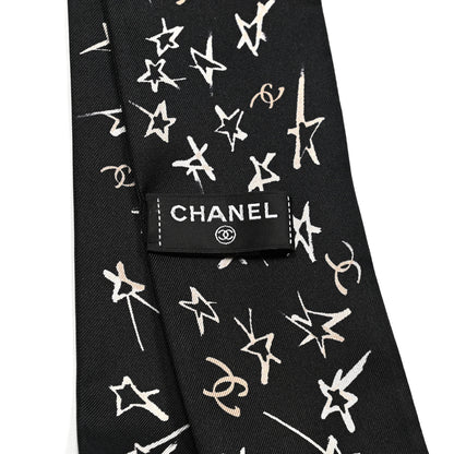 Chanel Silk Stars CC Slim Bandeau Scarf Black Ecru Light Pink 3 of 4