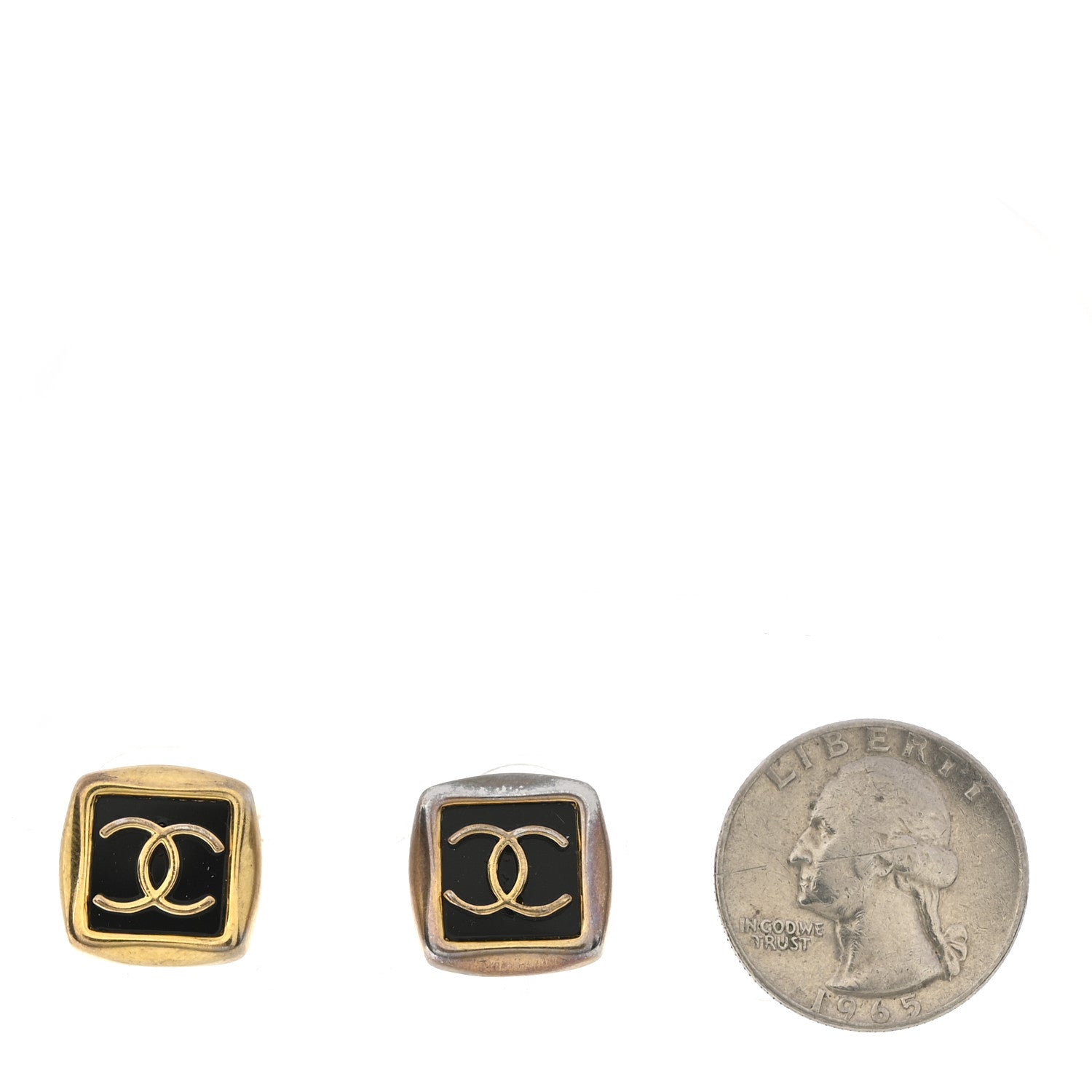 Chanel Metal Enamel CC Square Earrings Gold Black 2 of 5