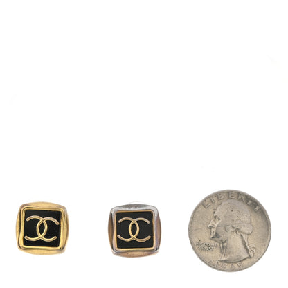 Chanel Metal Enamel CC Square Earrings Gold Black 2 of 5