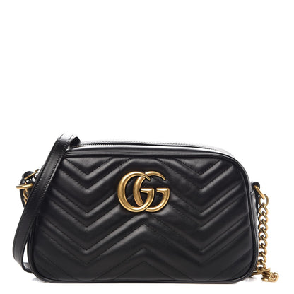 Gucci Calfskin Matelasse Small GG Marmont Chain Shoulder Bag Black 1 of 8