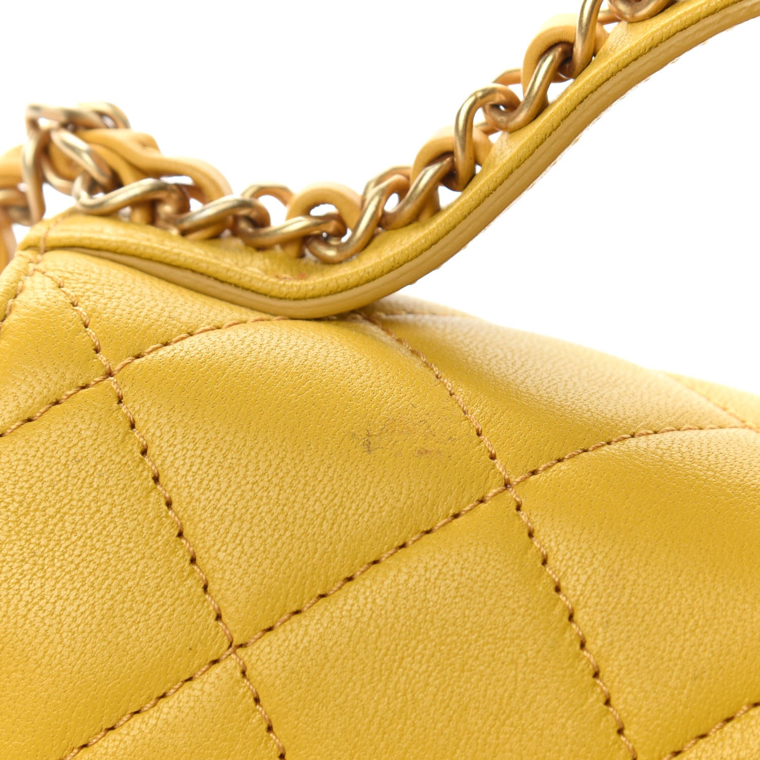 Chanel Lambskin Quilted Small Chain Infinity Top Handle Flap Yellow 14 of 15