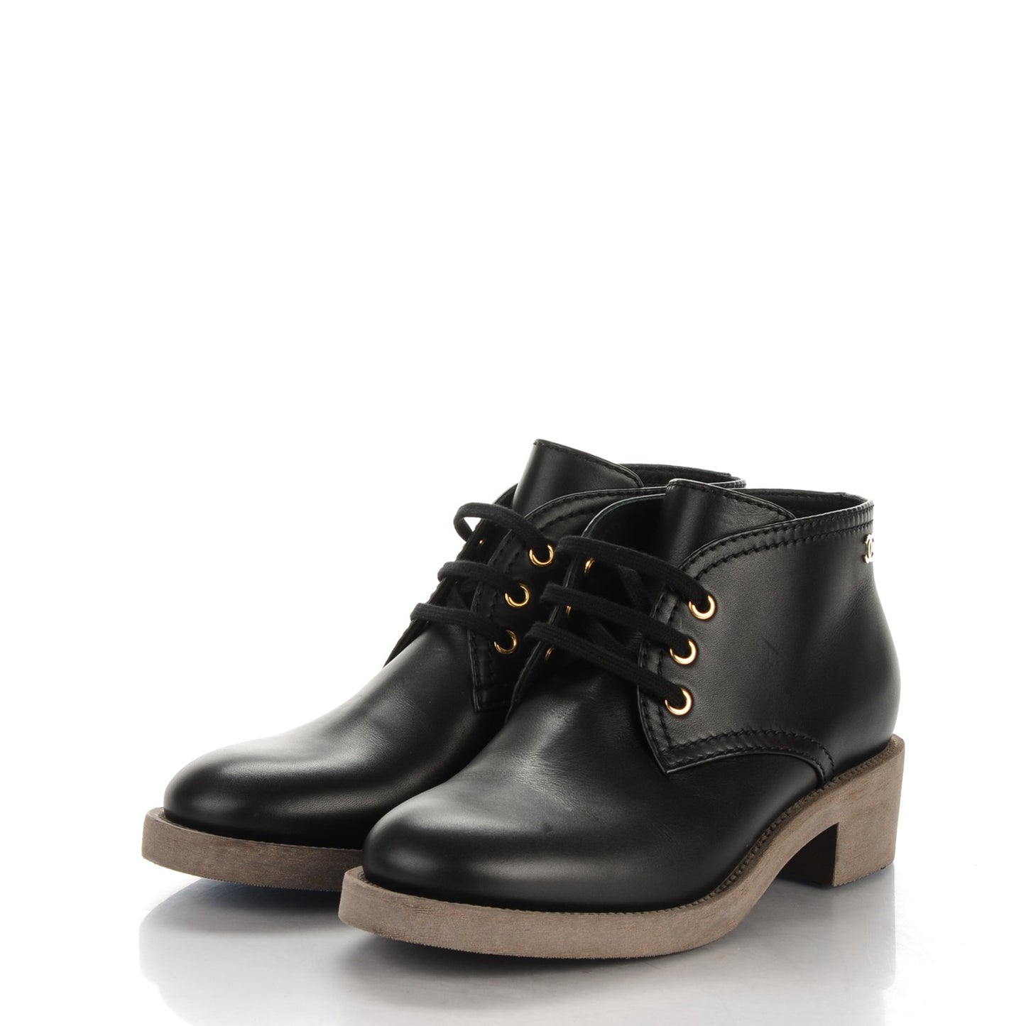 Calfskin Lace Up CC Boots 40 Black