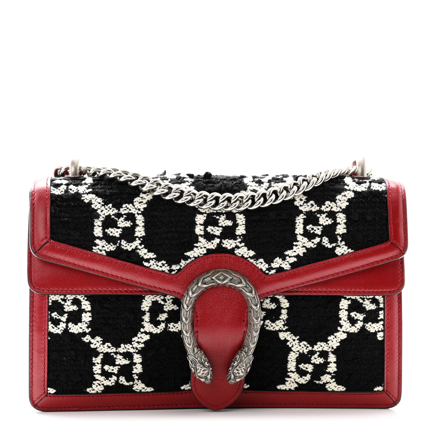 Tweed GG Monogram Small Dionysus Shoulder Bag Black White Romantic Cherry