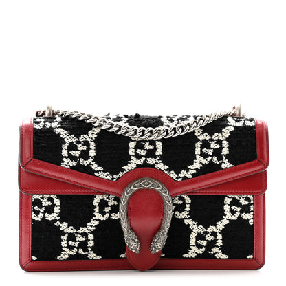Gucci Tweed GG Monogram Small Dionysus Shoulder Bag Black White Romantic Cherry 1 of 12