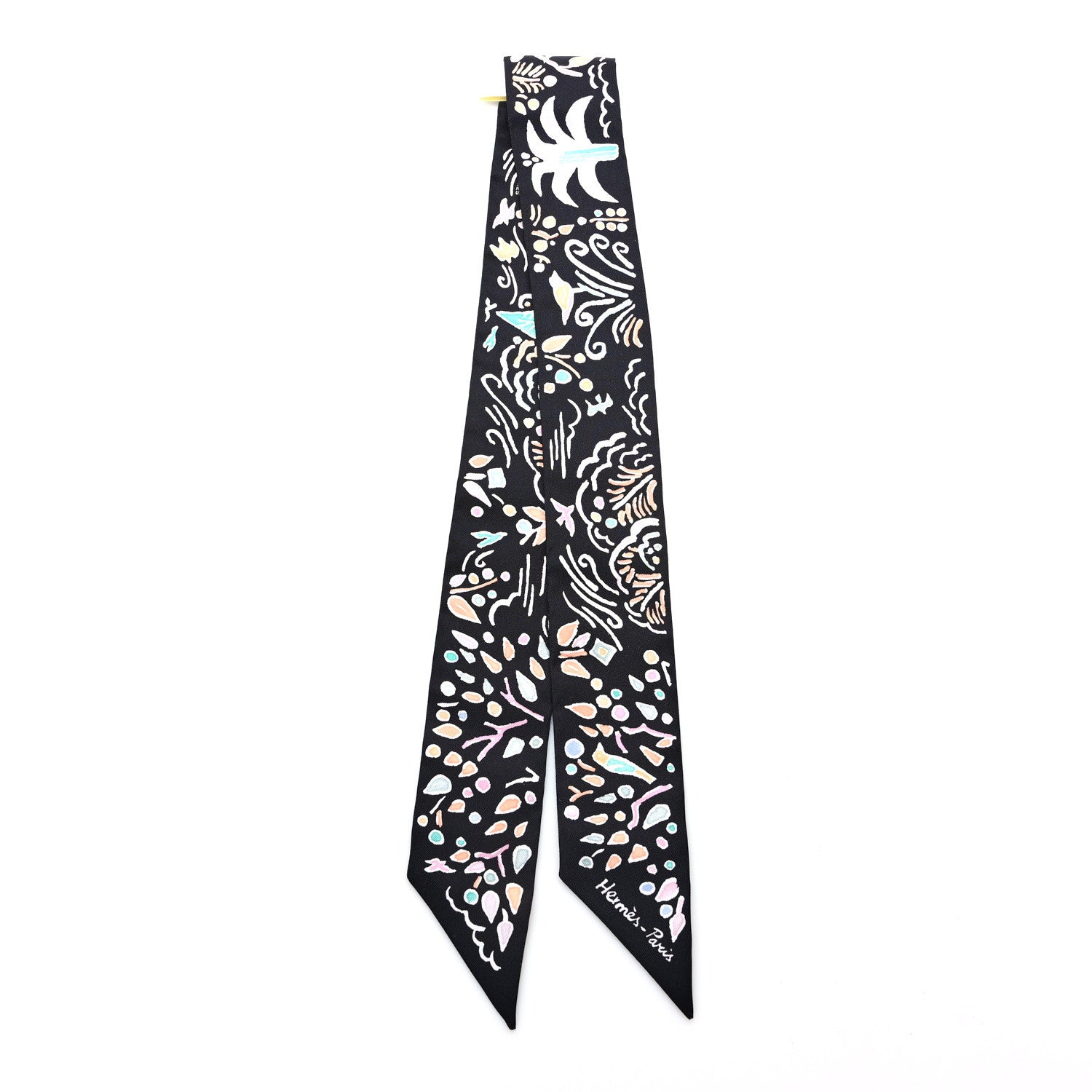 Hermes Silk Isola Di Primavera Twilly Black Vert Rose 2 of 3