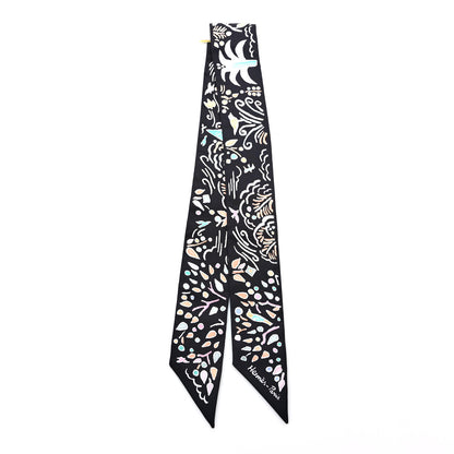 Hermes Silk Isola Di Primavera Twilly Black Vert Rose 2 of 3