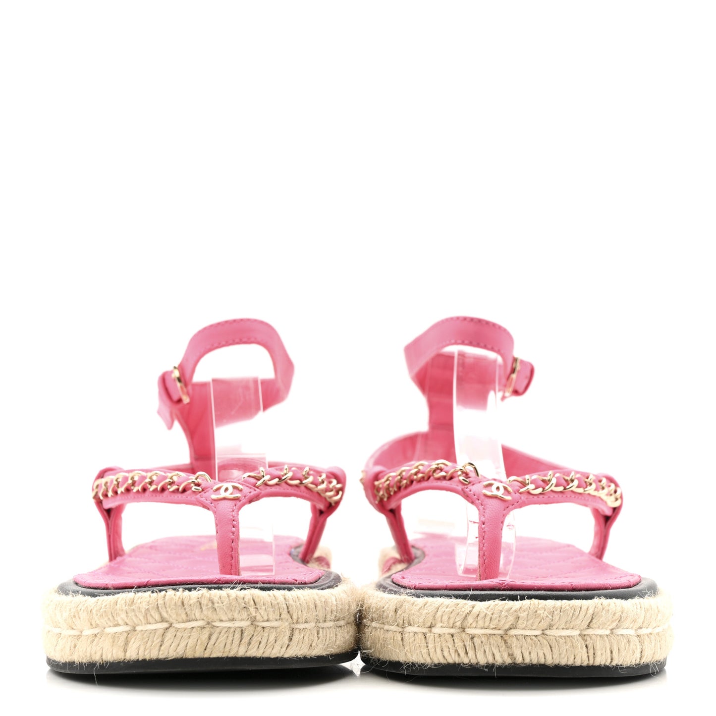 Lambskin Chain CC Thong Espadrille Sandals 38 Pink