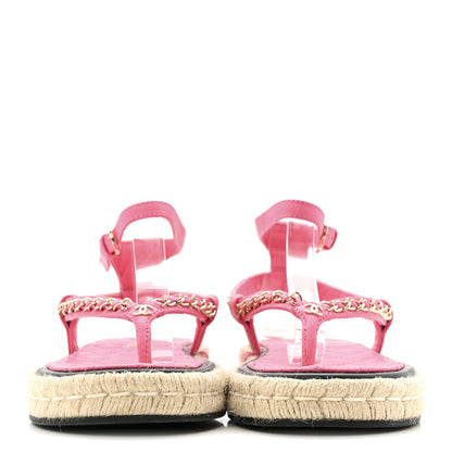 Chanel Lambskin Chain CC Thong Espadrille Sandals 38 Pink 3 of 13