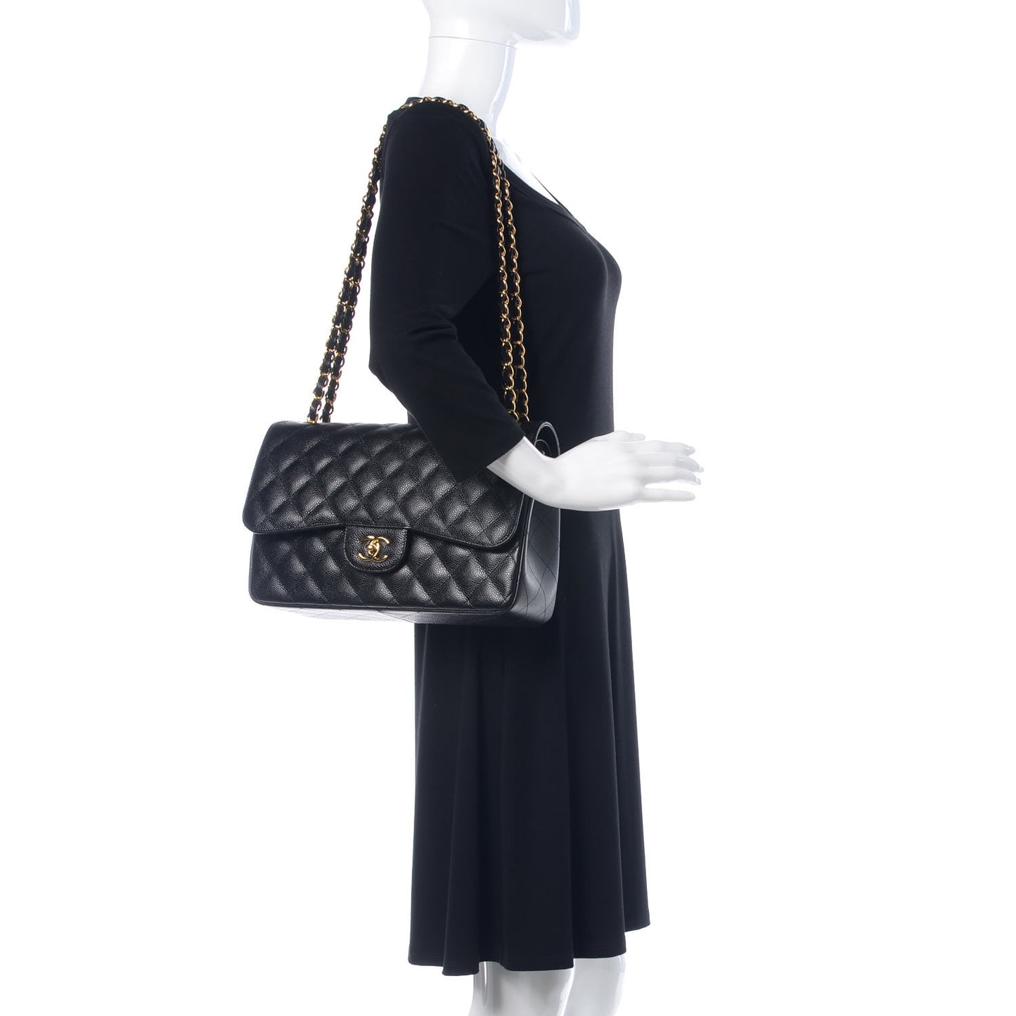 Caviar Quilted Jumbo Double Flap Black