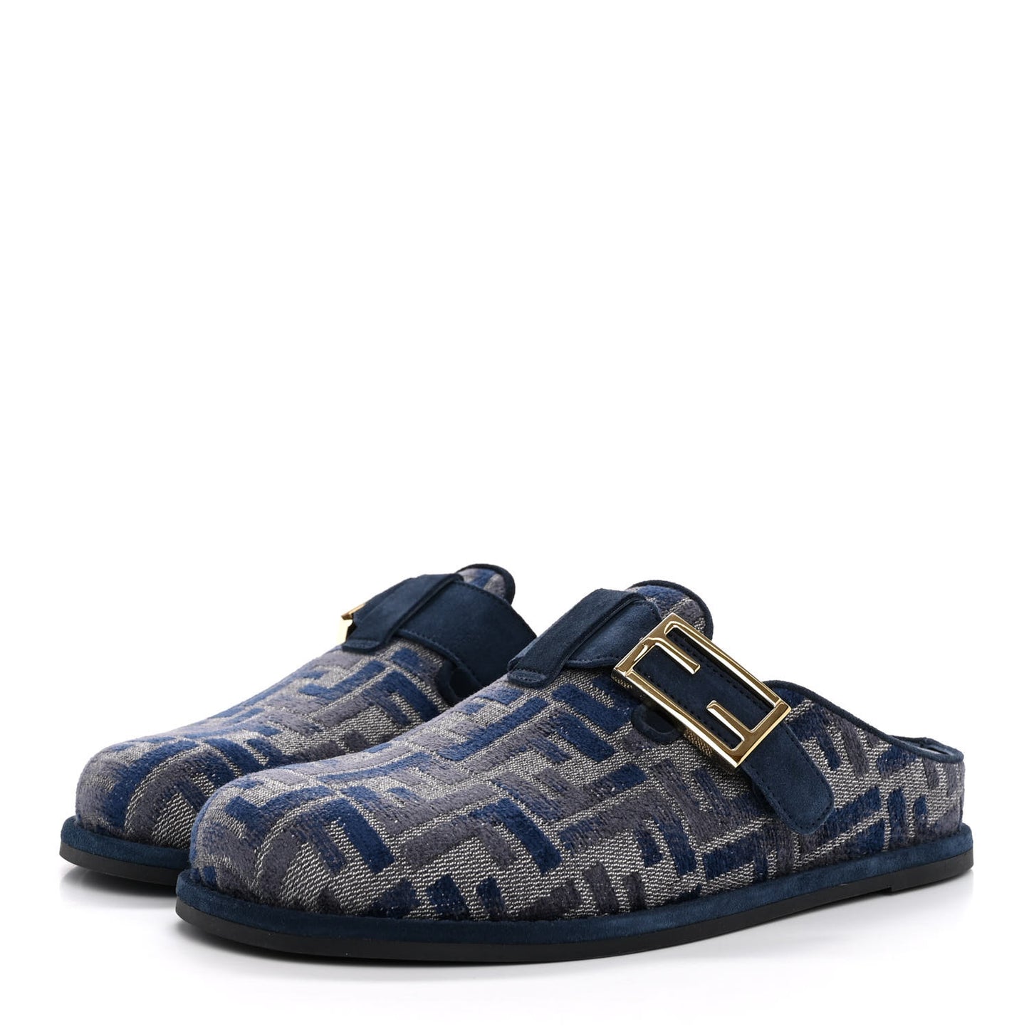 Woven Fabric FF Fendi Feel Mules 37 Grigio Blue Midnight Blue