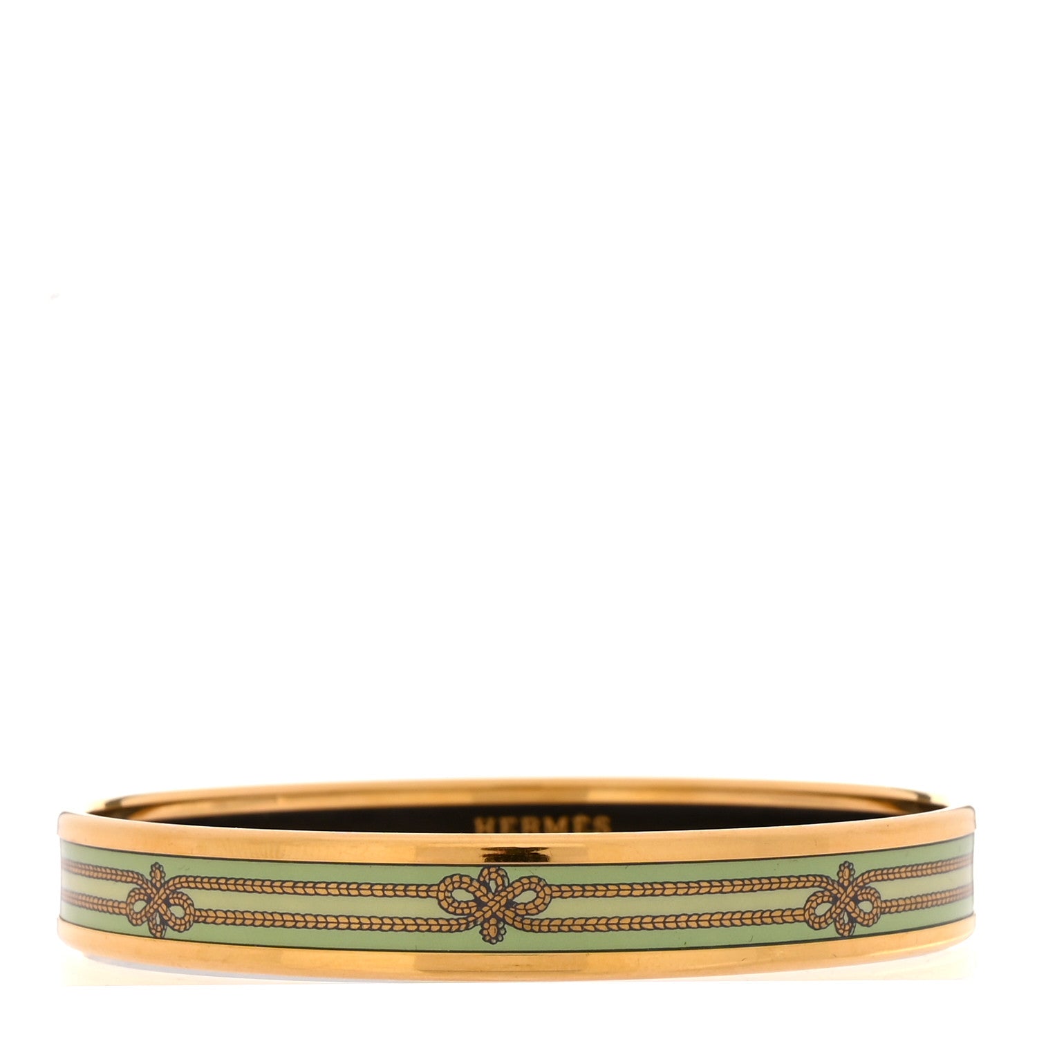 Hermes Enamel Printed Rope Narrow Bracelet 65 Green 1 of 5