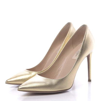 Valentino Garavani Metallic Nappa Rockstud New Plain 100mm Pumps 39.5 Gold 3 of 16