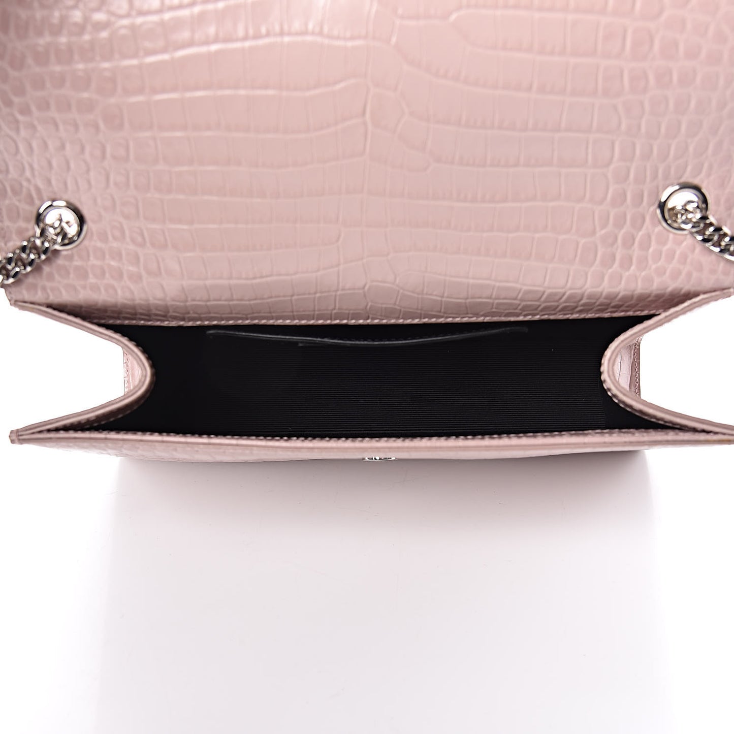 Calfskin Crocodile Embossed Medium Classic Monogram Kate Tassel Satchel Powder Pink
