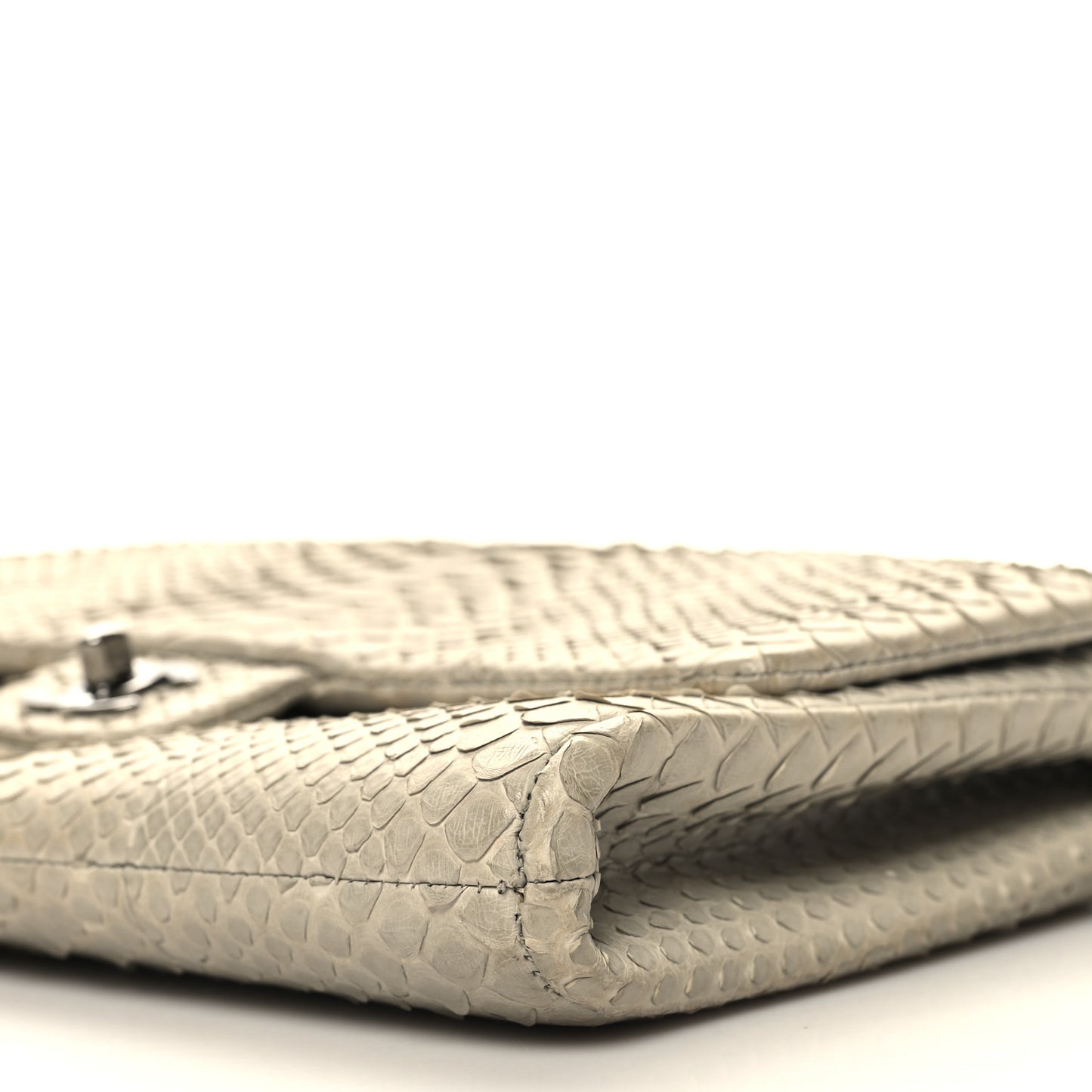 Snakeskin Clutch With Chain Flap Light Grey