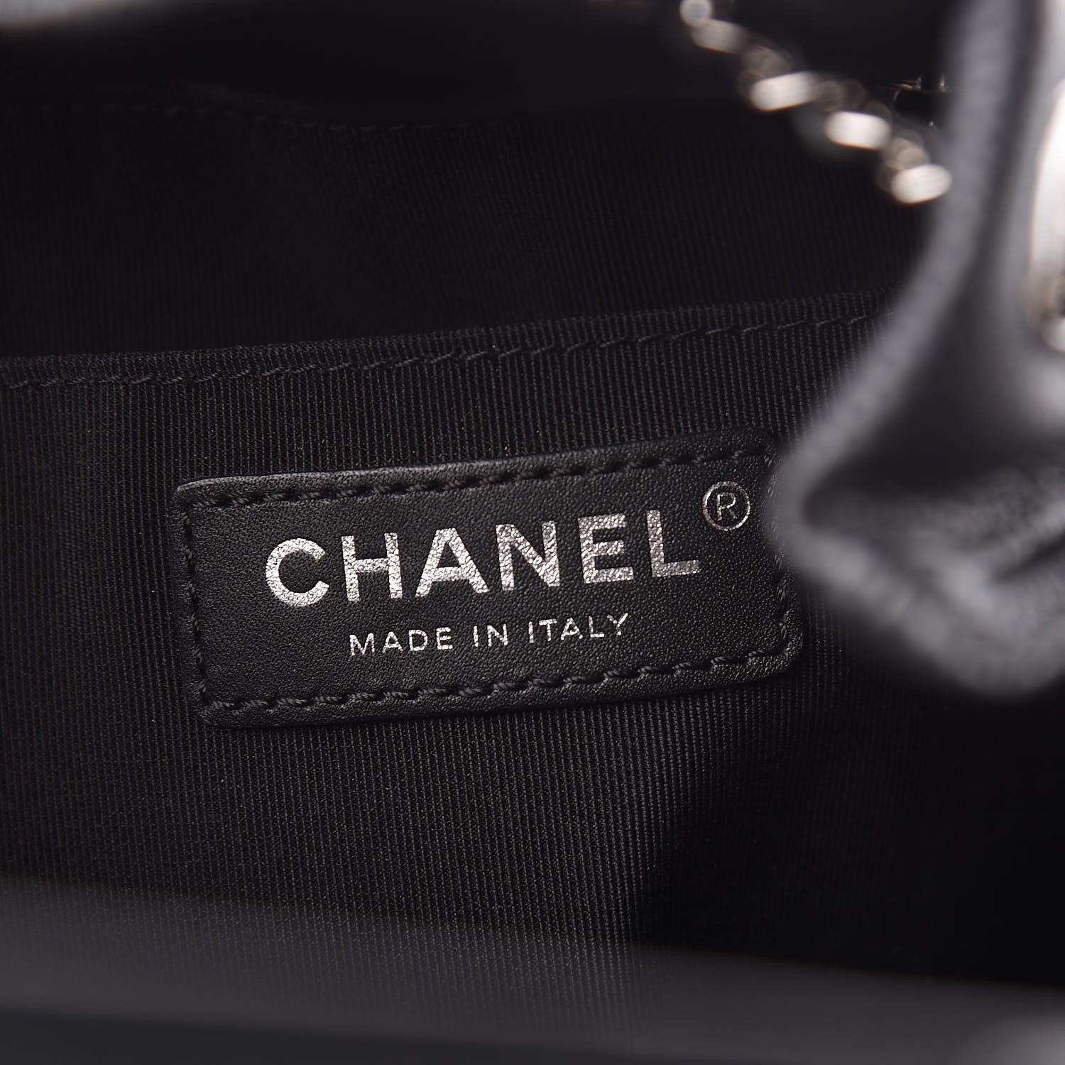 Chanel Caviar Flat Quilted CC Chain Bucket Drawstring Bag Black 8 of 15