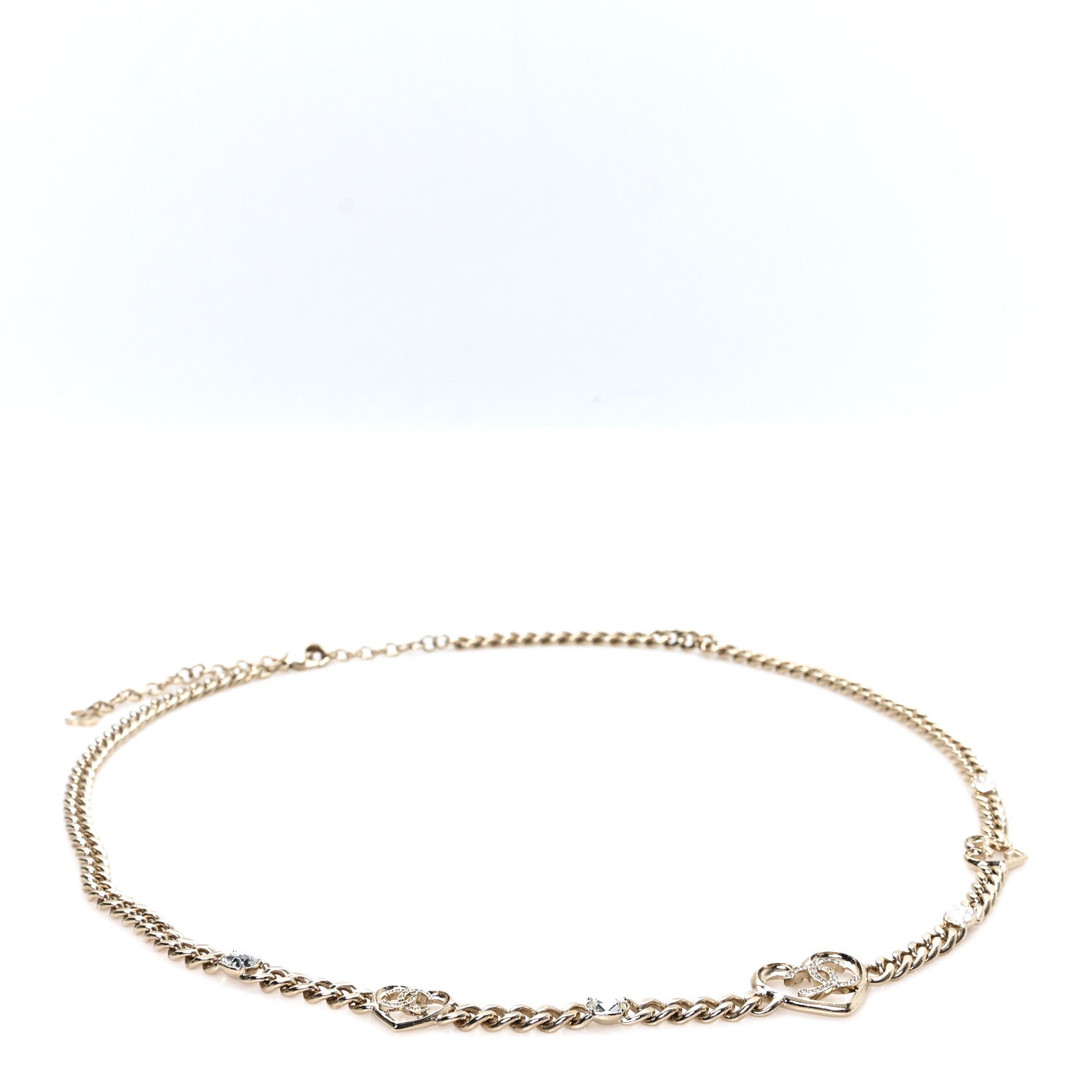 Chanel Metal Crystal CC Heart Chain Belt Light Gold 1 of 4