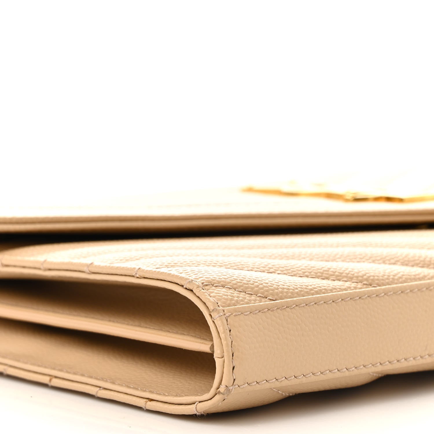 Saint Laurent Grain De Poudre Matelasse Chevron Monogram Chain Wallet Dark Beige 8 of 11