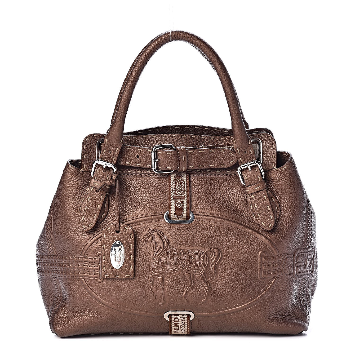 Fendi Calfskin Romano Selleria Small Villa Borghese Tote Bronze 1 of 9