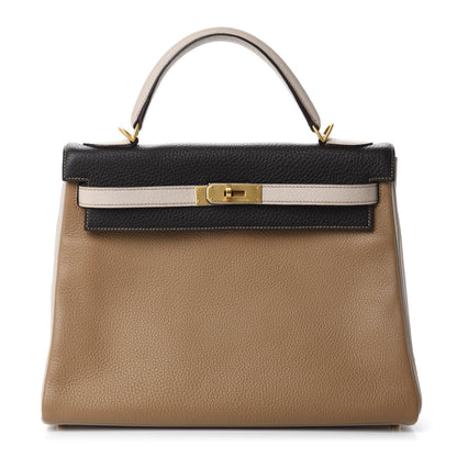 Hermes Togo Tri-Color Kelly Retourne 32 Tabac Camel Ebene Parchemin 1 of 10