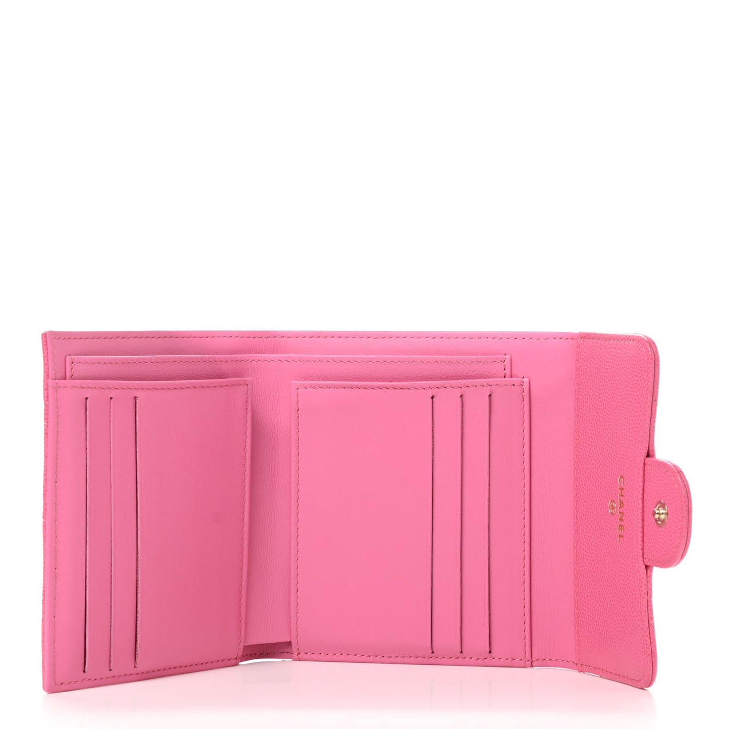 Caviar Quilted Compact Flap Wallet Pink